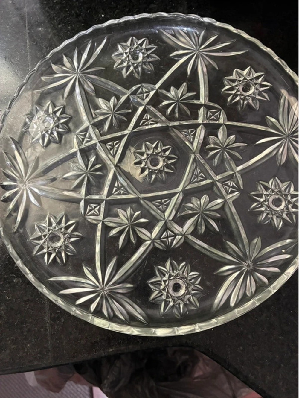 Vintage Clear Glass Serving Bowl with Starburst Pattern